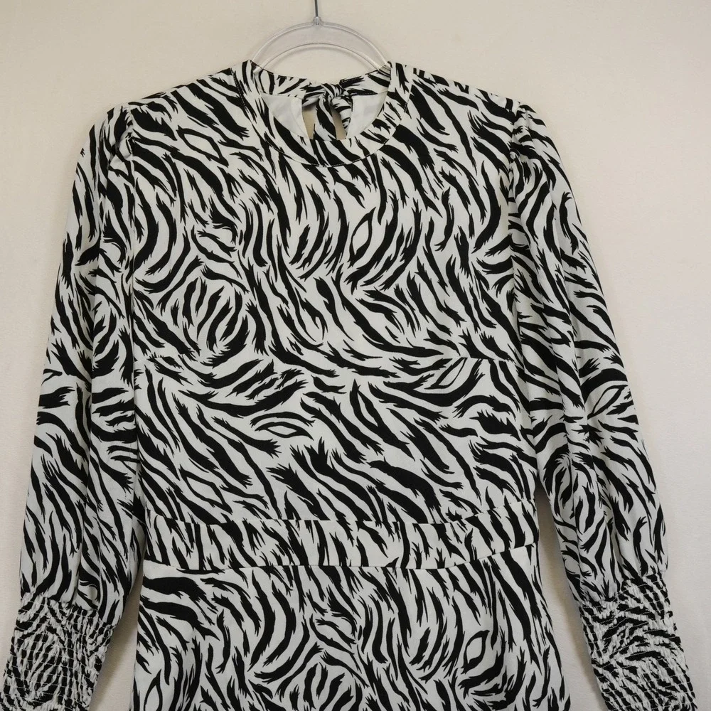 Halogen Dress Womens S Black White Animal Print Boho Chic‎ Midi Modern Workwear